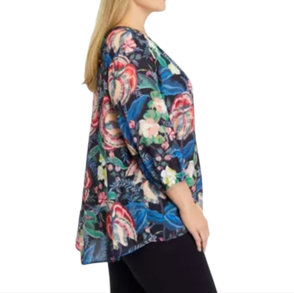 Tahari Floral Print Black Blue Pink Women's Top Plus Size 2X New - Picture 6 of 11